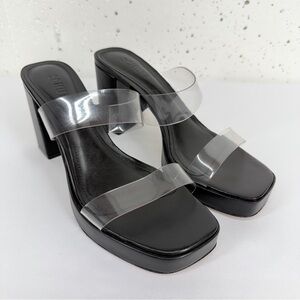 Schutz Women’s size 7 Ariella Platform Black Clear Strap Open Toe Block Heels